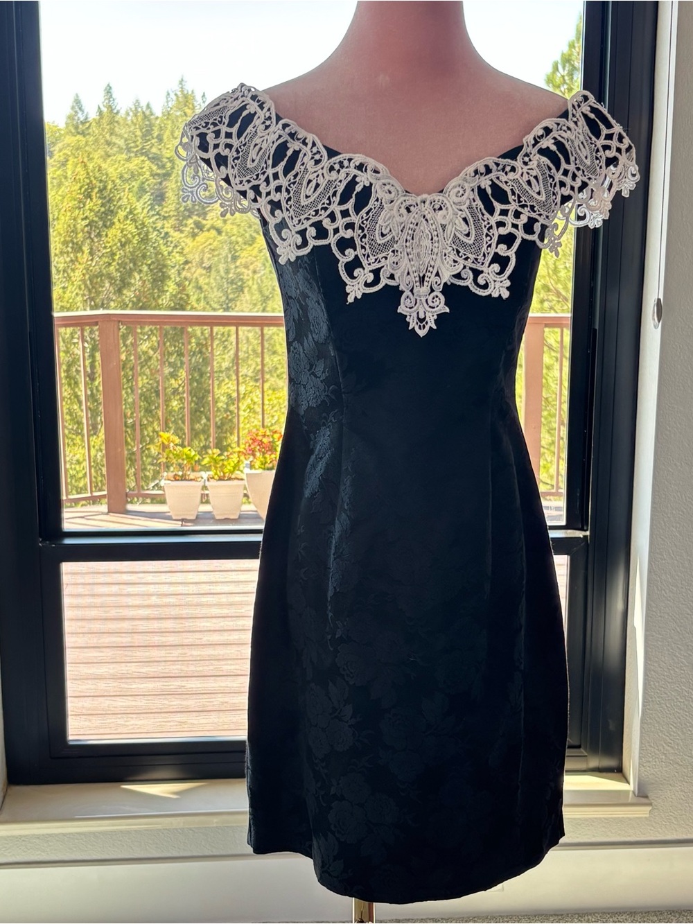 Vintage Jessica McClintock Gunne Sax Dress 7/8 Black Ivory Lace Goth